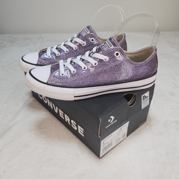 Converse Shoes Juniors 5 Purple Shiny Sparkly Glitter Low Tops Womens 6.5 7 - Picture 2 of 14